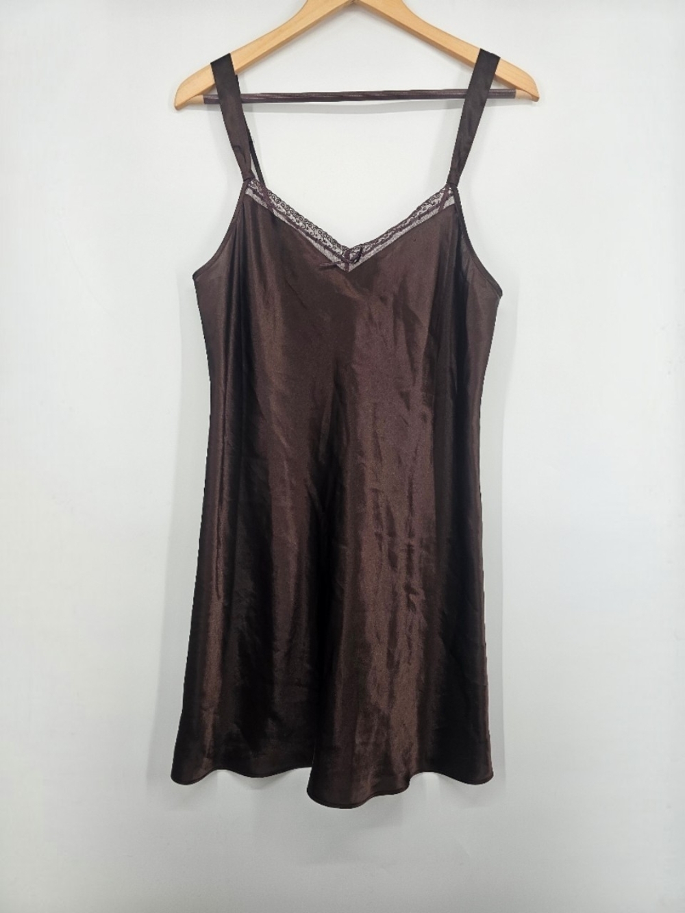 Vintage Y2K Morgan Taylor Brown Lace Slip Dress Chemise Nightgown M